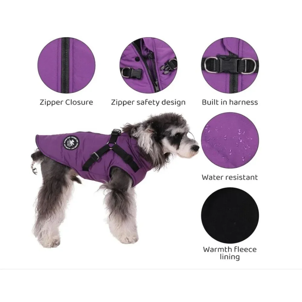 NEW Norbi Dog Parka Coat Fleece Lined Purple Built in Harness 3XL
